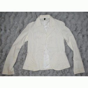 H&M white corduroy button blazer jacket coat long sleeve white